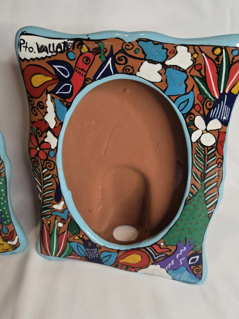 Set of 2 Mexican Talavera Pottery Photo Frames Traditional Folk Art 7.5